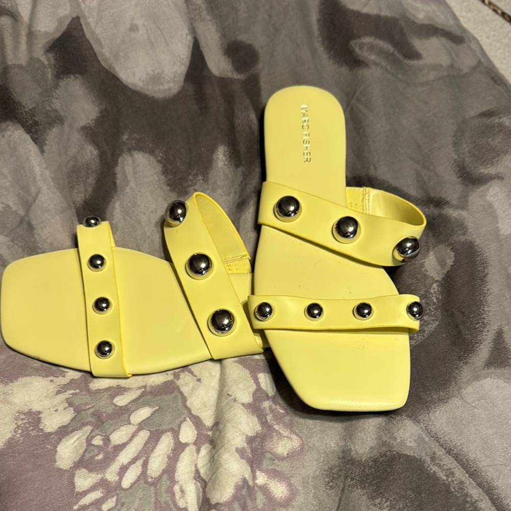 Marc Fisher Yellow Sandals with Silver Studs